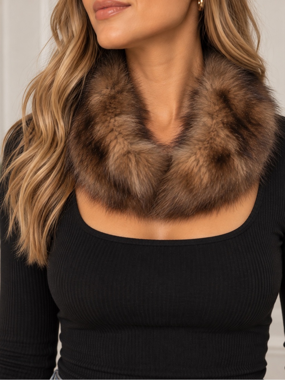 Vintage Genuine Real Fur Collar Stole Brown Tan Plush Wrap Scarf Old Hollywood